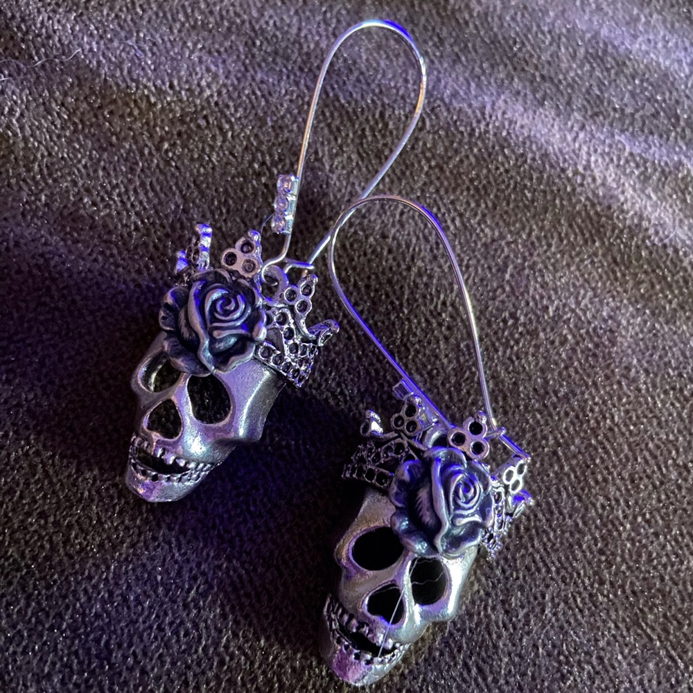 Rose Skull Silver Earrings